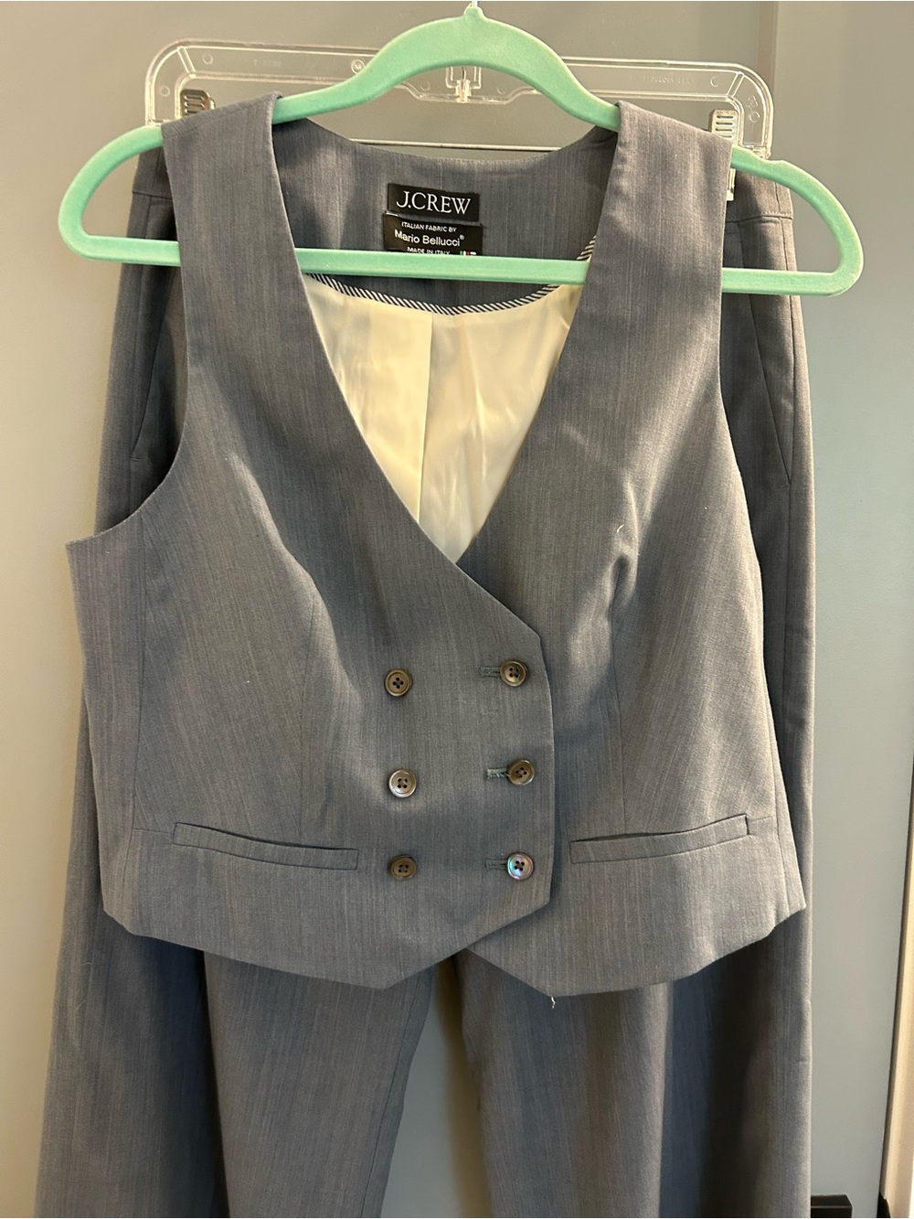 J. Crew Suit Wide-Leg Dress Pants and Vest — Light Gray